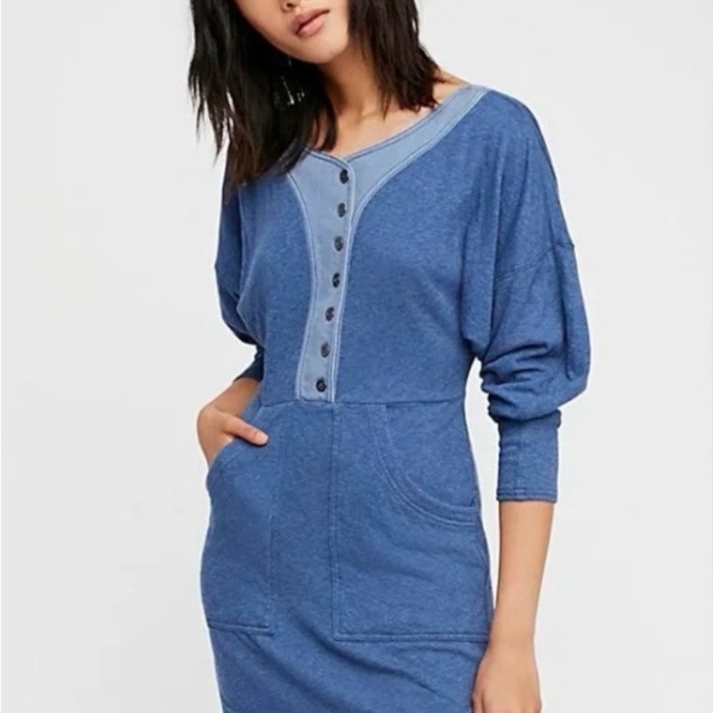 NWT New Free People Seeking Hearts Sz XS cotton mini dress blue Anthropologie